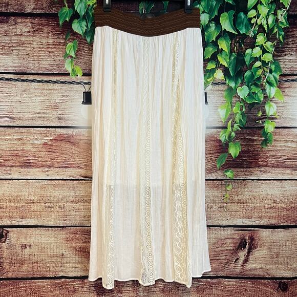 Wrangler Women's Ivory Boho Maxi Skirt Medium Woven Belt Floral Lace Cowgirl - Picture 8 of 9